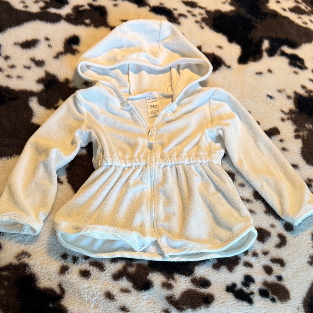 Baby Girls White Terrycloth Zip Swim Cover Up 24 months